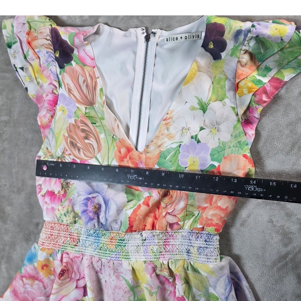 Alice + Olivia Mariska Dawn Floral Romper Dress Skort Smocked Ruffle 4 - Picture 10 of 13